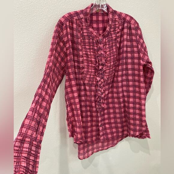 Free people, blouse button down, fuchsia, pink size, small, long sleeve - Picture 2 of 9